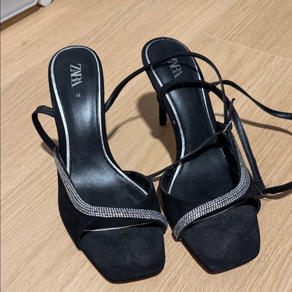 Zara Black Heels with Rhinestone Detail